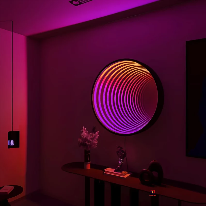 Modern Design Infinity Mirror Wall Light LED Tunnel Mirror with Remote Control Multi-Color Changing Glass Light