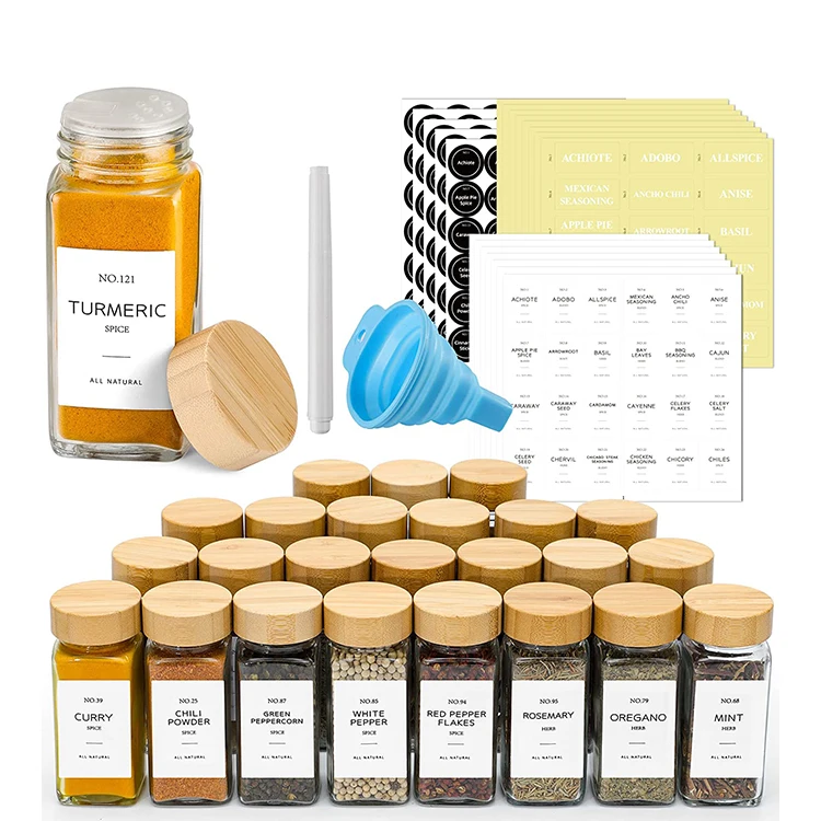 Hot Selling Glass Spice Jar Slat and Pepper Shakers with Bamboo Lid