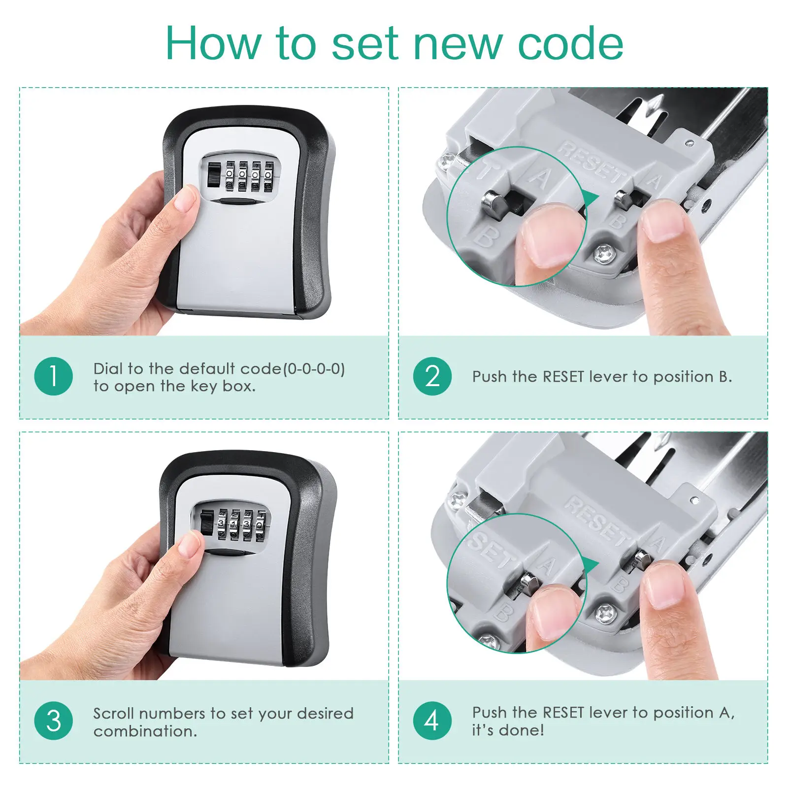 Key Lock Box Wall Mounted Key Safe Box Weatherproof 4 Digit Combination Storage Indoor Outdoor Key Storage Holder