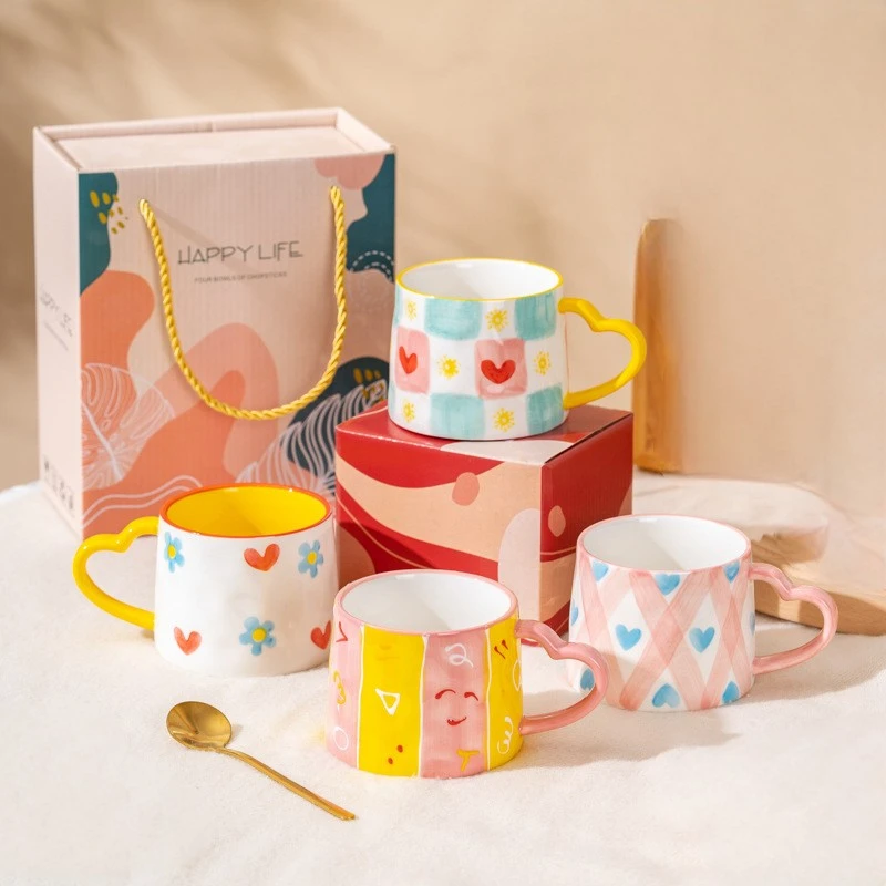 Cute 300ml girly heart ceramic cup mug love creative hand-painted coffee cup gift mugs
