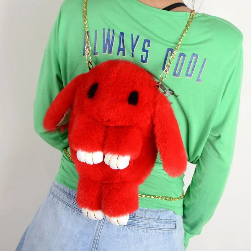 XJ Hotsale Lovely Very Cure Rabbit Shaped Fake Fur Handbag  for Children & lady Faux Fur Bag