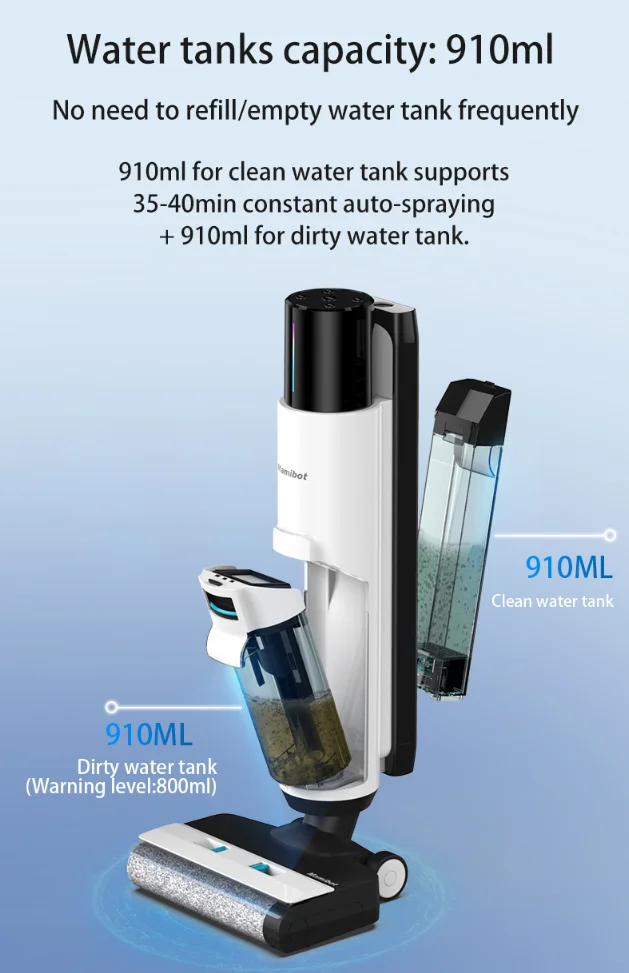 2022 Flomo MAX Floor Washer Fancy Design 13kpa Strong Vacuum Power Wet & Dry Best Hard Floor Cleaner for Hotels Cars APP Control