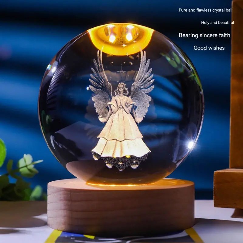 Jesus Crystal Laser Sculpted Ball Gift Decorated 3d laser sculpted crystal ball with Led light base christmas Crystal crafts