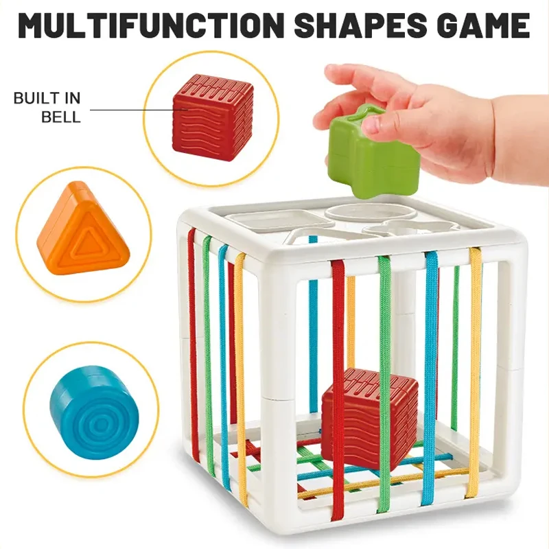 6 in 1 Montessori Baby Educational Learning Stacking Building Block Pull String Shape Sorter Activity Sensory Toy 0-6 6-12 month