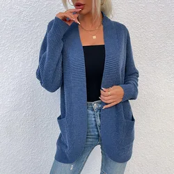 Soiling New Arrival solid color knitted sweaters women casual fall winter long sleeve cardigan with pockets
