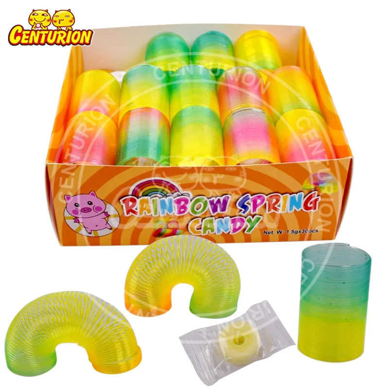 Toy candy kids plastics rainbow spring toy with whistle candy