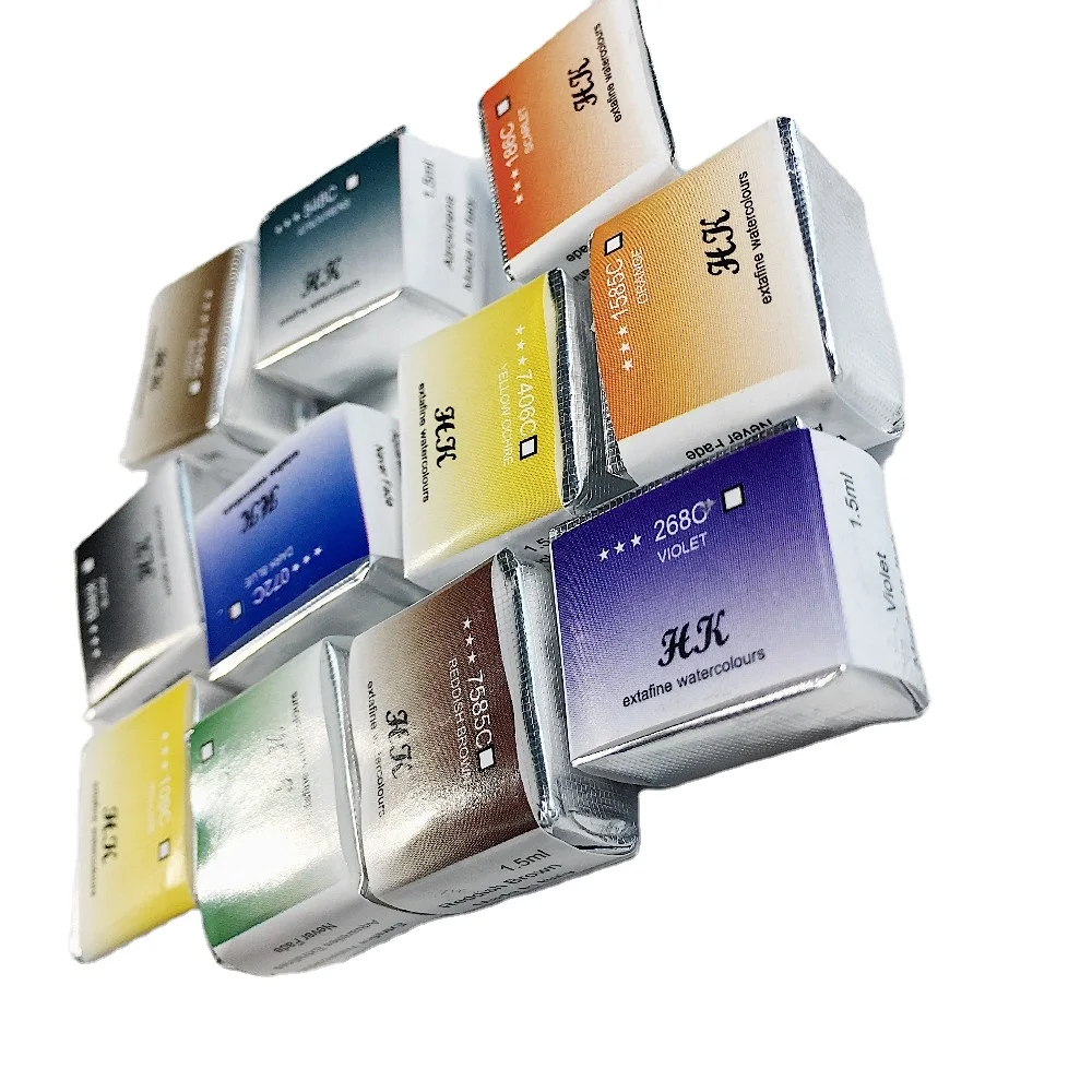 Portable metallic bright color non-toxic art tools painting  12-color watercolor case box