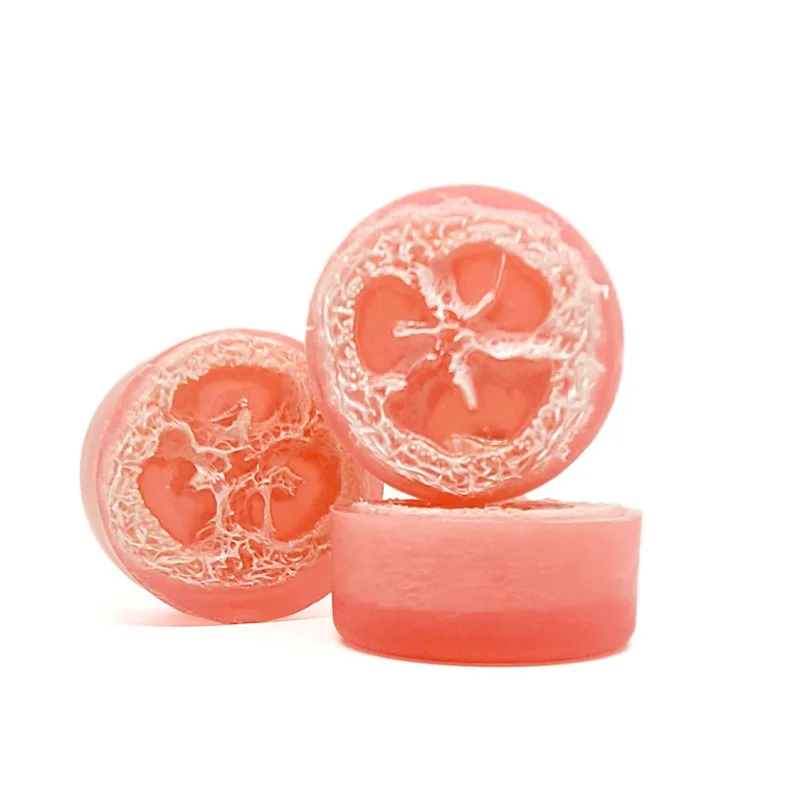 Custom Scents Rose Lavender Lemon Sea Salt Essential Oil Moisturizing Round Handmade Loofah Soap