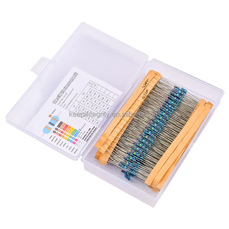 600pcs/lot 30 Values 1/4W 0.25W 1% Metal Film Resistors Assorted Pack Kit Set Lot Resistors Assortment Kits