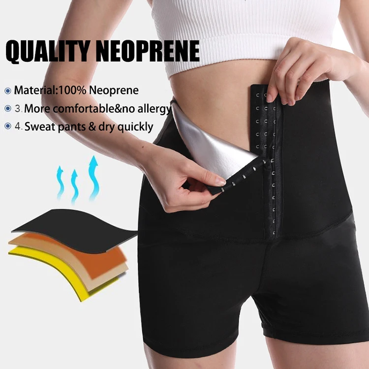 High Waist Lift Hip Sweat Compression Shorts Body Shapers Women Sauna Buckle Slimming Fitness Sports Corset Waist Yoga Pants