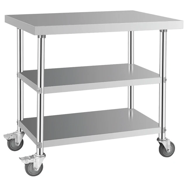 Restaurant Customized Kitchen Equipment Wholesale 304 Stainless Steel Work Bench Detachable 3 Tiers Working  Prep Table