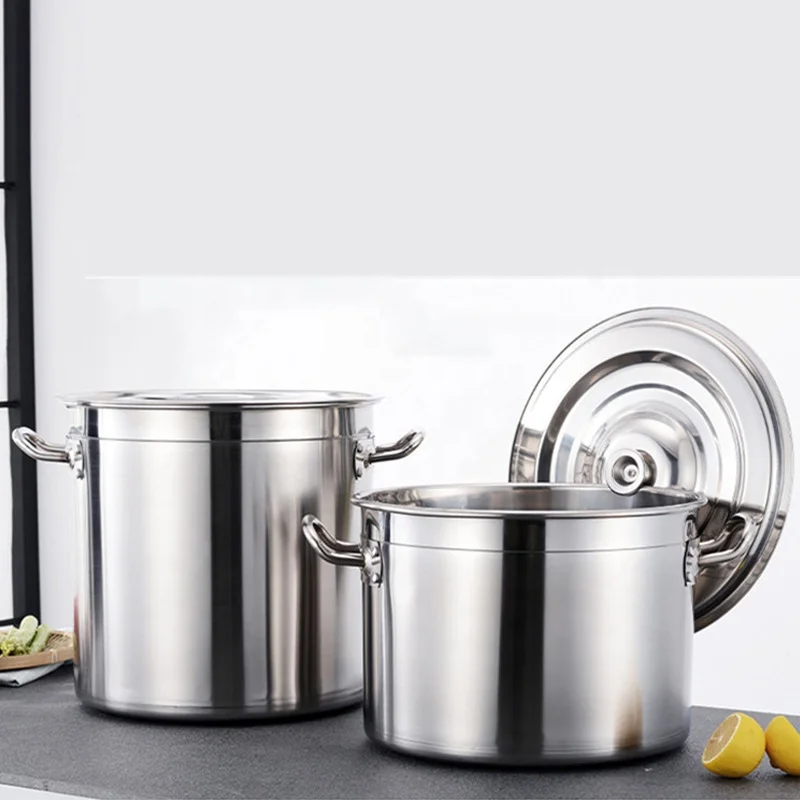 Hot Selling Flat Bottom Soup Pot Stainless Steel Heavy Duty Cooking Pot 201 Stock Pot With Stainless Steel Lid