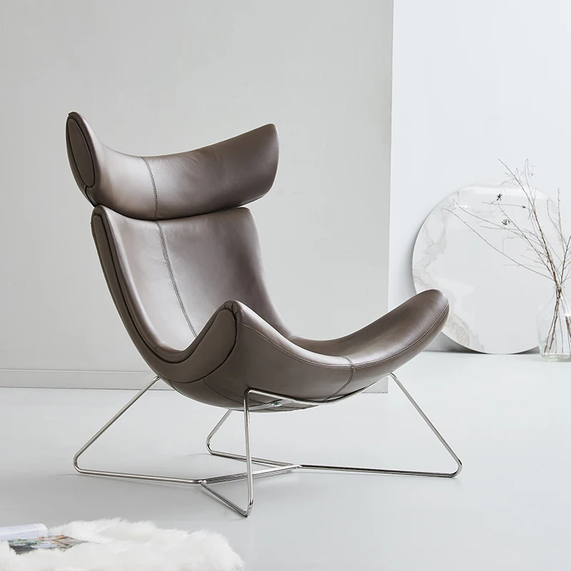 Nodic Living Room Relax Recliner Leather Metal Luxury Design Wing Back Leisure Chair With Ottoman