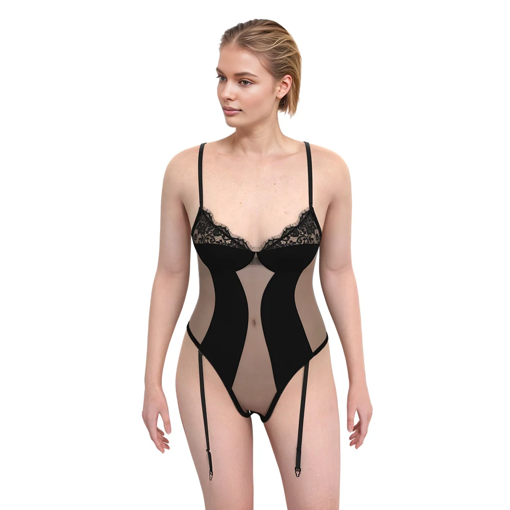 Factory Women Underwear See Through Embroidery Fashion Sexy Lace Manufacturer Jumpsuits Sexy Pajama Bodysuit Hot Lingerie