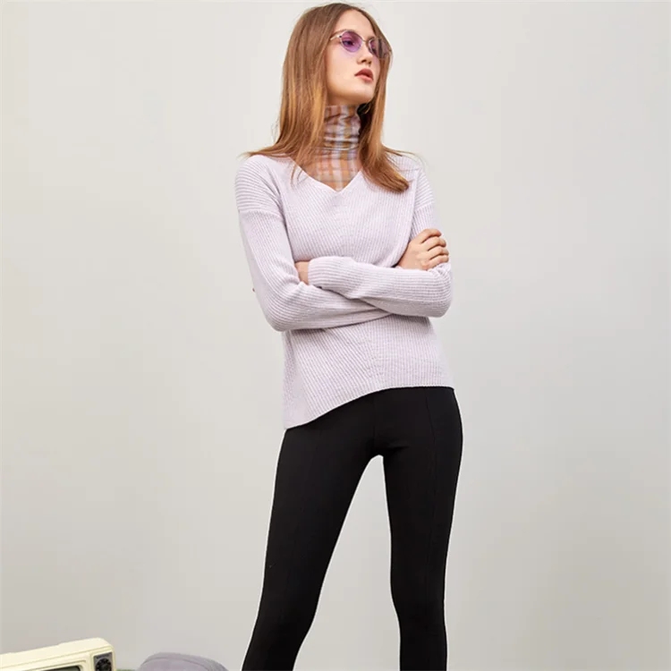 Womens high fashion V-neck pullover cashmere sweater knitwear
