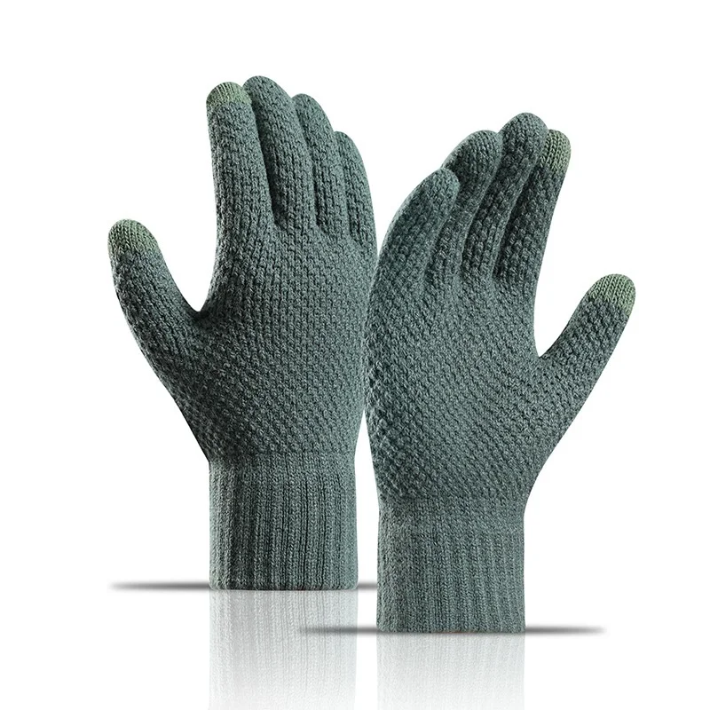 Winter Outdoor Men Women Plush Jacquard Knit Gloves Cheap Touch Screen Warm Gloves For Bike Riding