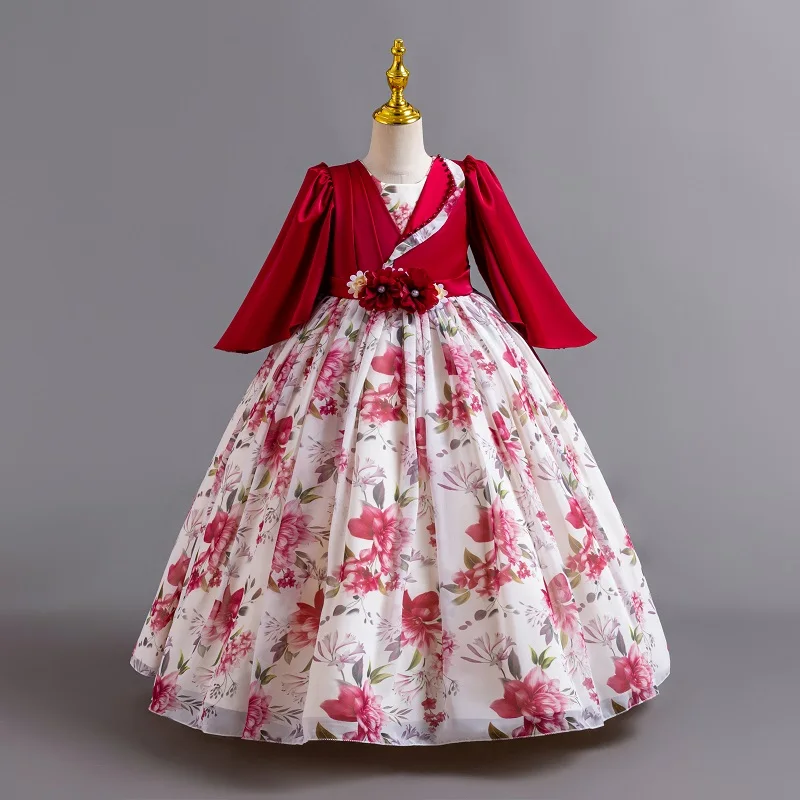 New Arrival Teen Girls Clothes Baby Print Fancy Wholesale Frock Chiffon Flower Girl Party Wear Dress AC186