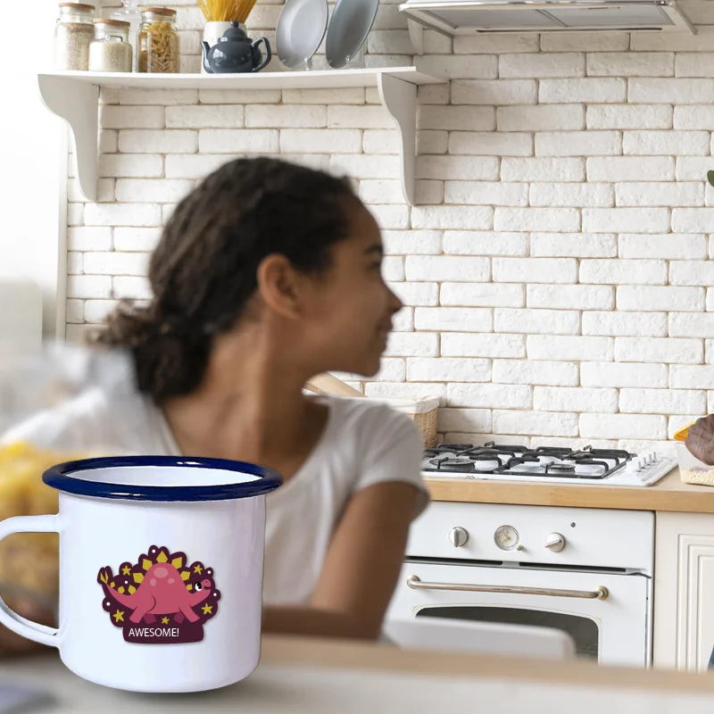 Set of 4 Enamel Camping Mug 12 Ounce Metal Enamel Coffee Tea Cups with Handle for Outdoor Camping Hiking Backpacking