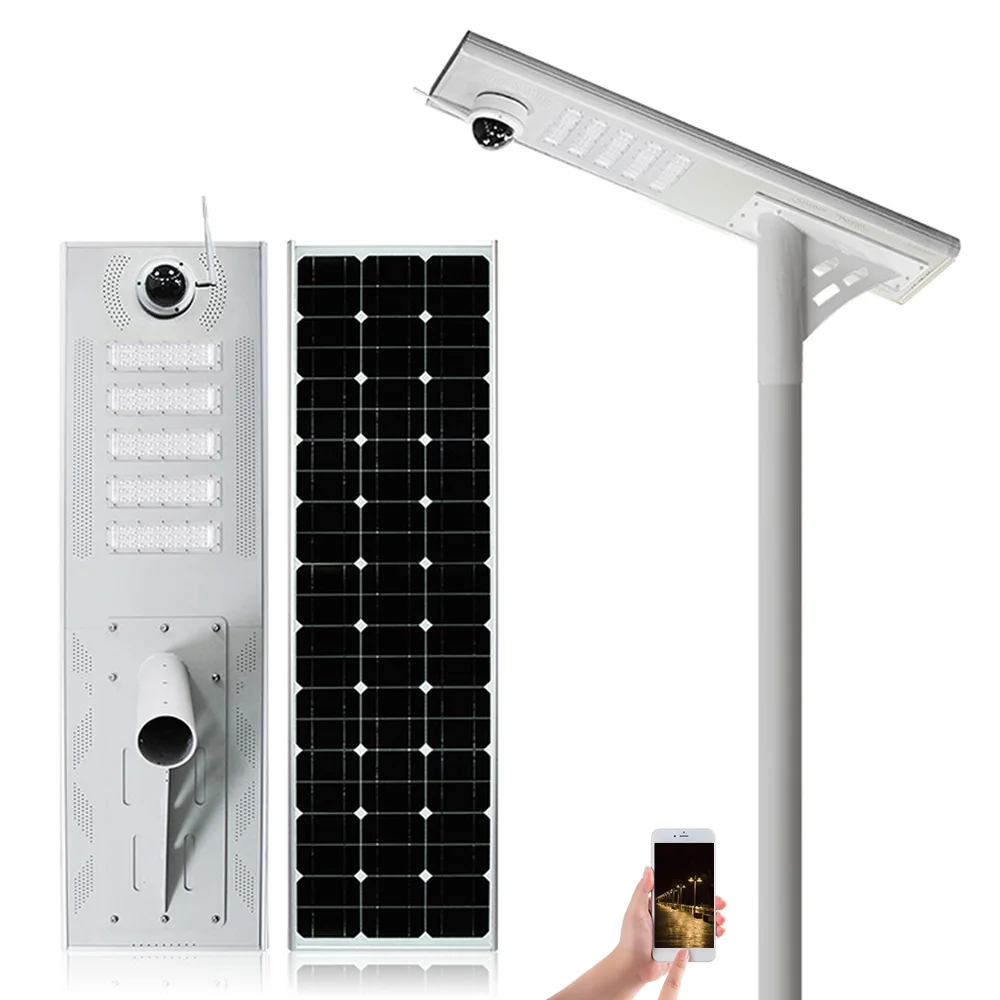 Mono solar panel high effciency 2mp 45X Tow way audio AP hotspot Motion detection 45m 50W  solar street light CCTV camera