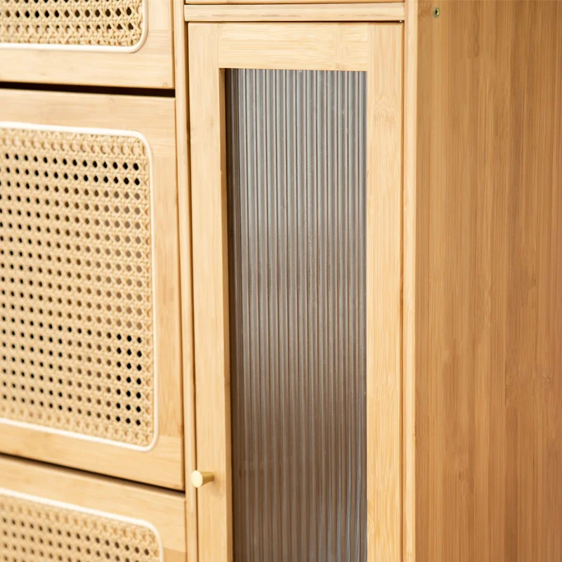 Entryway Furniture 3 Flip Drawer Shoe Cabinet Natural Rattan Shoe Cabinet bamboo Shoe Rack Storage Cabinet