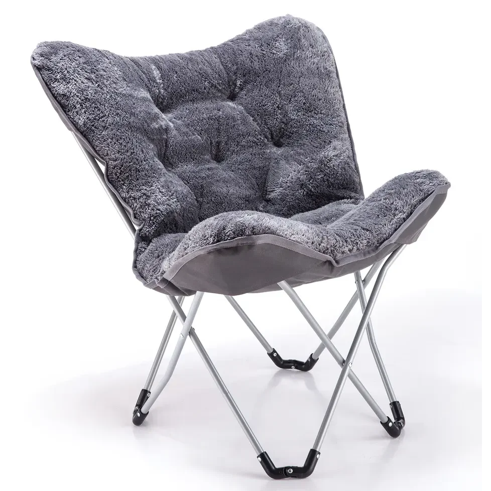 Luxury Leisure Beautiful Chair Beach Garden Fur Folding Chair Short Plush Folding Butterfly Chair Wholesale