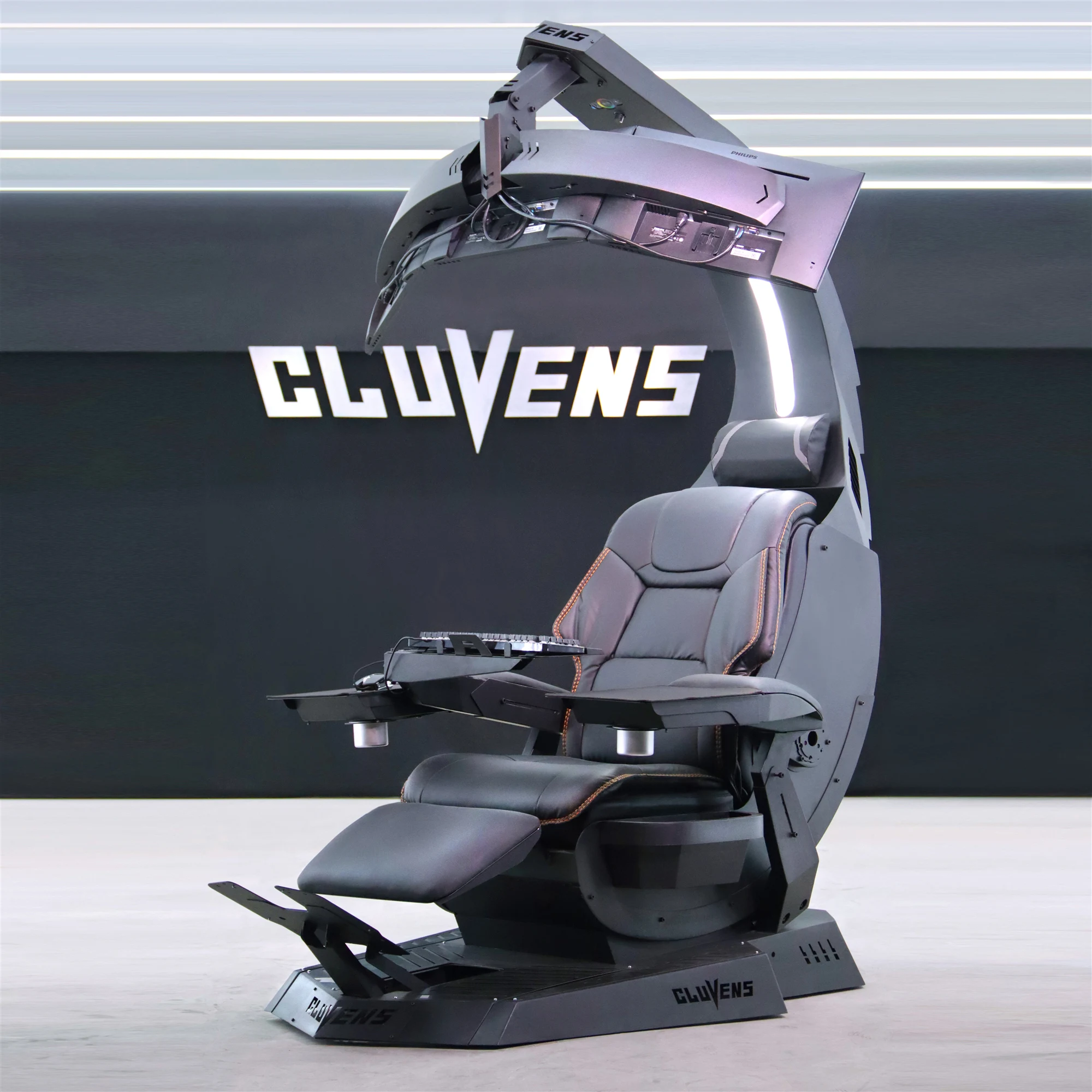 Cluvens Manticore biggest computer cockpit recline workstation chair for up to 5 monitors