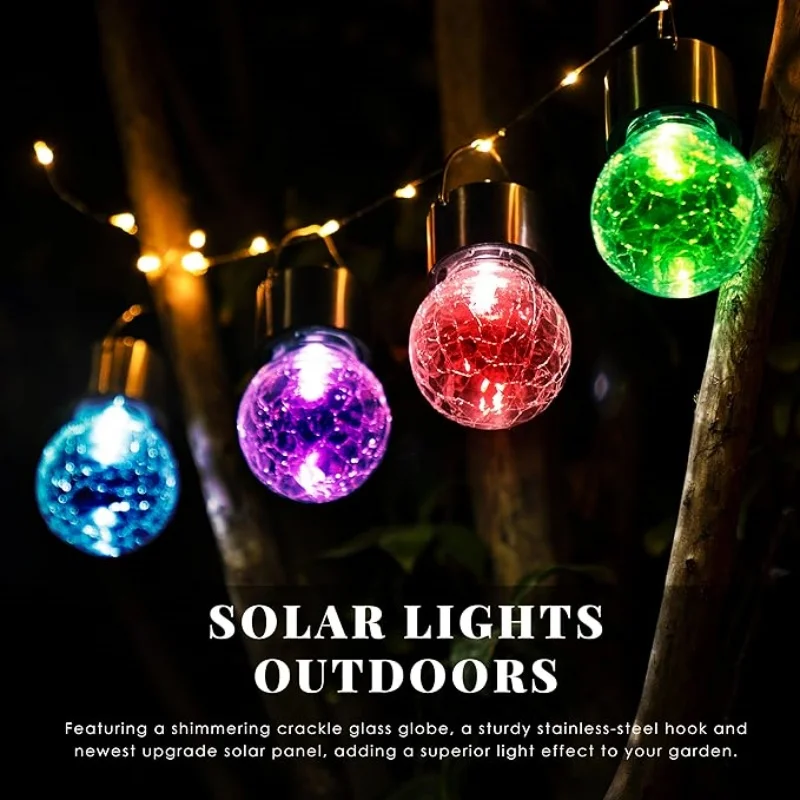 Outdoor Garden Hanging Waterproof Solar Cracked Glass Ball Led Candle Lanterns Candle Mission Lights