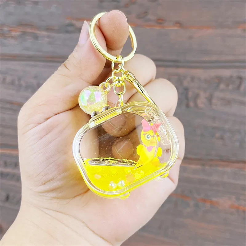 New Cute cartoon Acrylic Liquid Key chain Boba Tea Liquid Keychain Milk Tea Cup Bottle Key Chain Floating Anime Bag pendants
