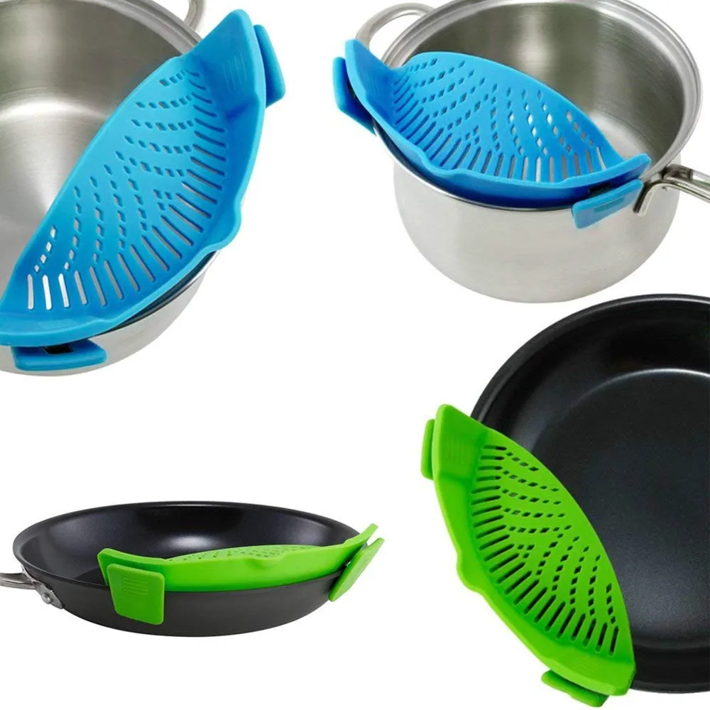 Silicone Pot Strainer Liquid Funnel Pan Strainer Kitchen Clip On Drainer Rice Washing Colander Cooking Tools