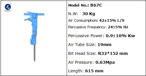 B87C  pneumatic rock drill portable rock drilling machine mining