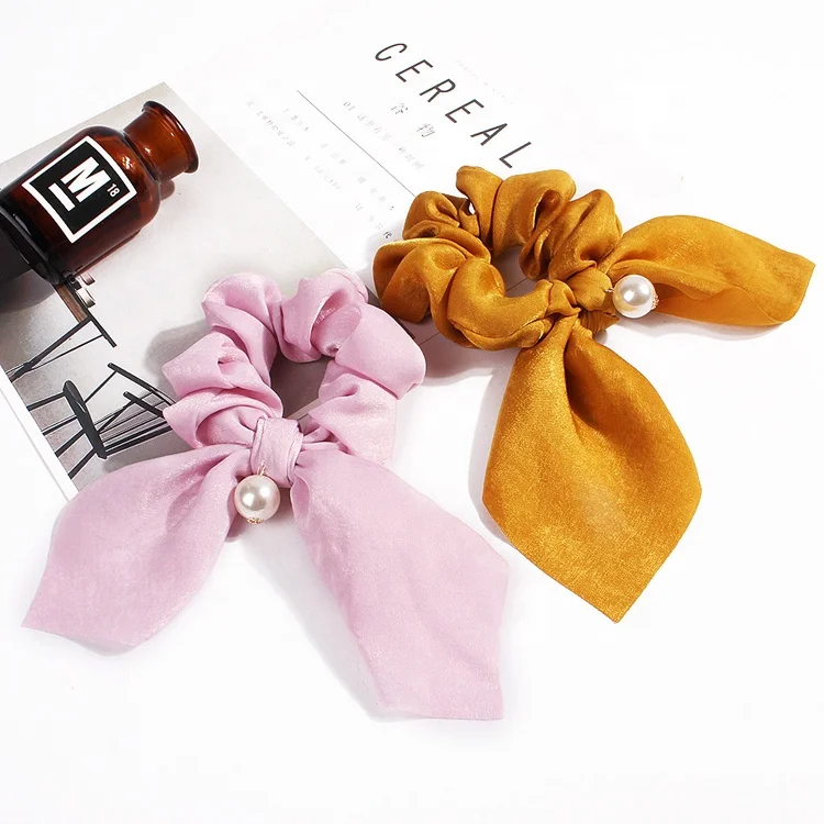 New Design Lady Hair Scrunchies Fashionable Ribbon Scrunchies Women Ponytail Holder Rabbit Ear Hair Ties Ropes Scrunchies