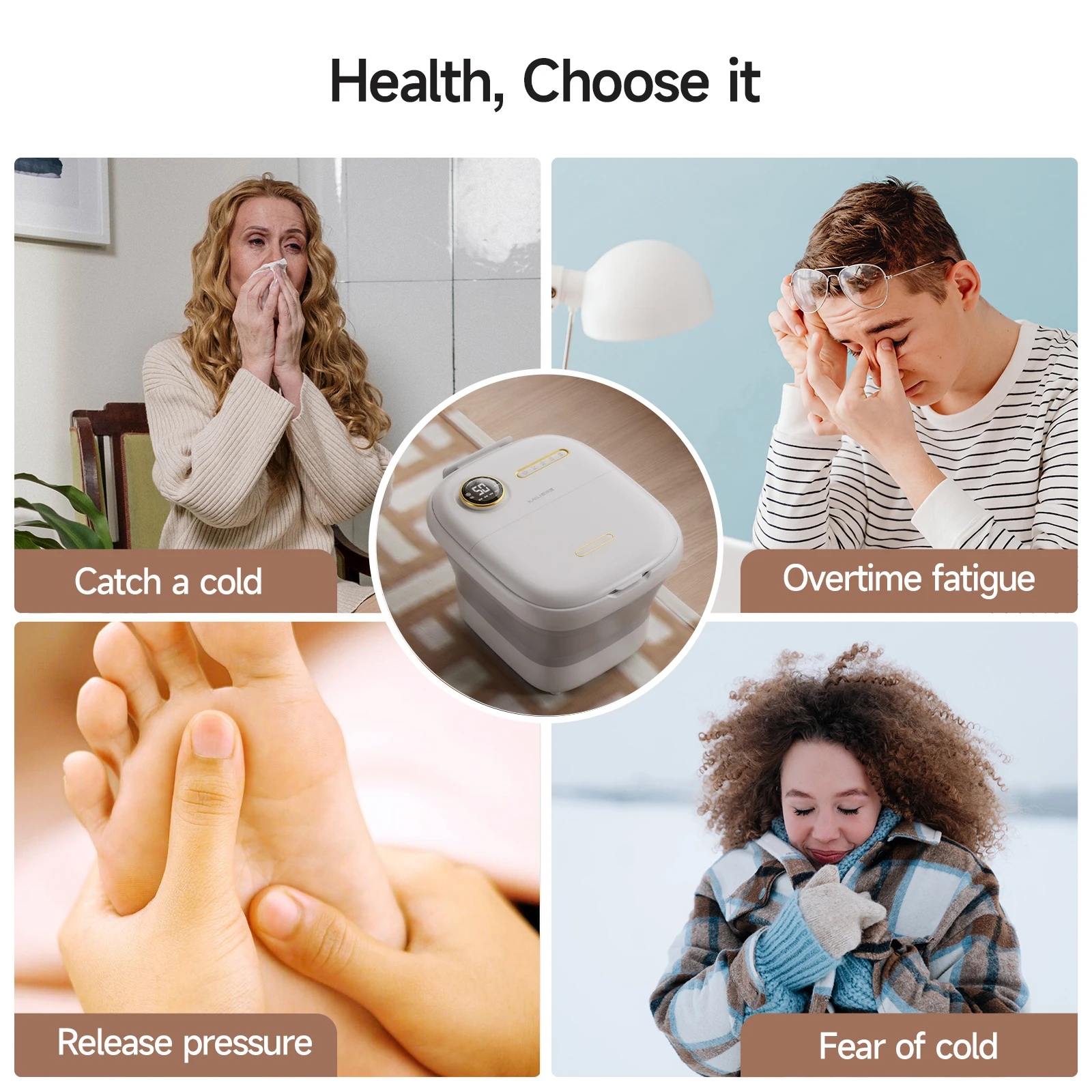 Heat Deep Kneading Foot Washing Machine Pedicure Tub Bubbles Portable Foot Spa Bath Massager