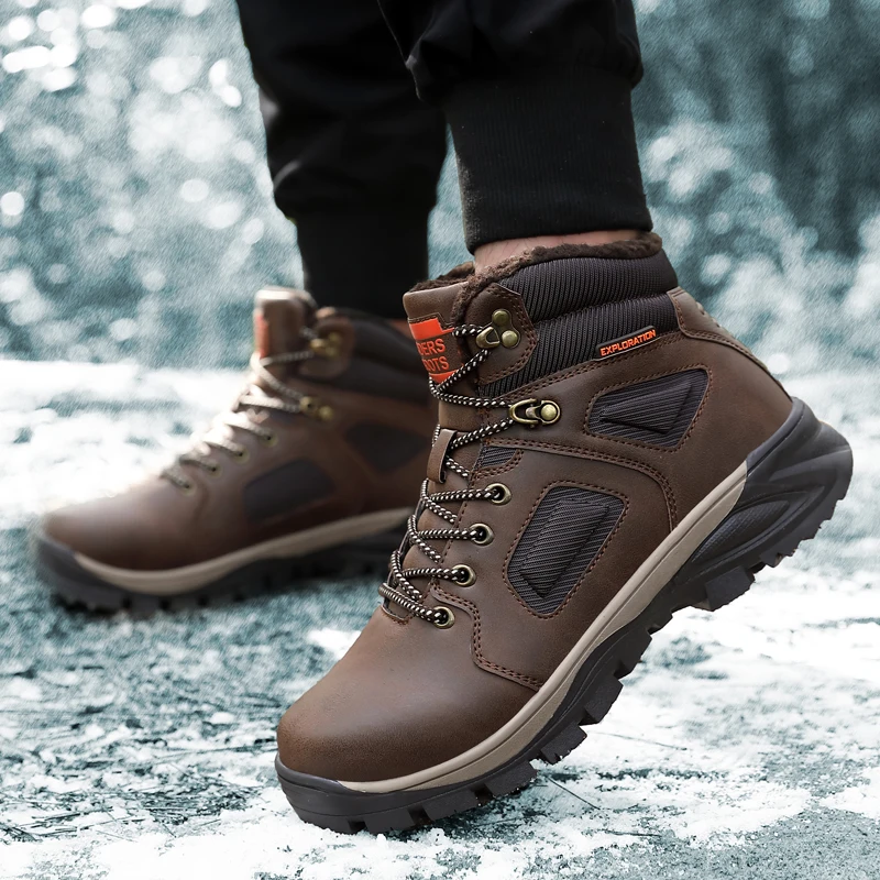 Factory Price  Hiking Shoes Safety  Winter Warm Mens Ankle Boots Outdoor Sports Work Moto Boots