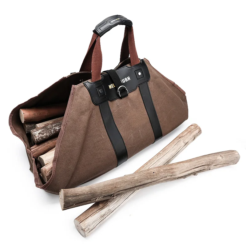 Waxed Canvas Log Firewood Carrier Tote Bag Heavy Duty Wood Carrying Bag for Fireplaces