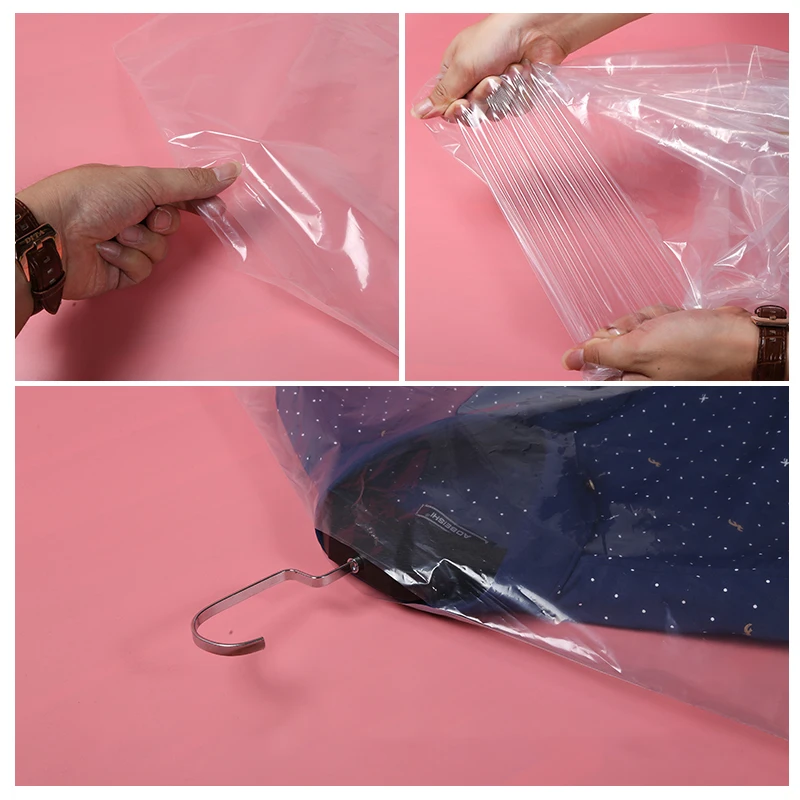Disposable Custom logo Mens/women Dress Suit Garment Transparent Plastic Bags Garment with logo for Hanging Clothes