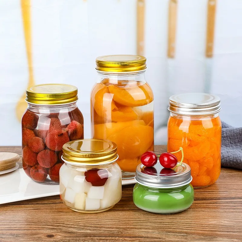 Mason Jar 4oz 8oz 12oz 16oz Airtight Container for Pickling Canning Quilted Wide Mouth Glass Mason Canning Jars With Lid