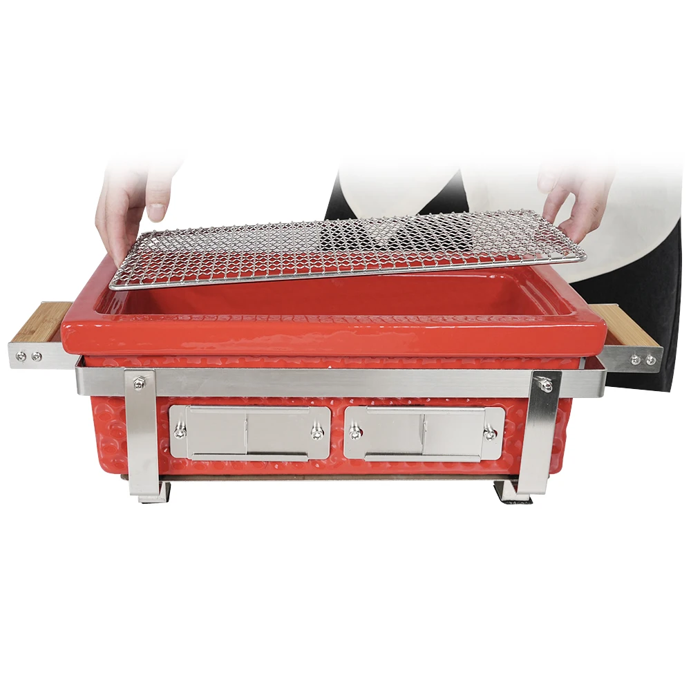 AUPLEX Portable Ceramic Table Square Japanese Hibachi BBQ Charcoal Barbecue Grill outdoor camping