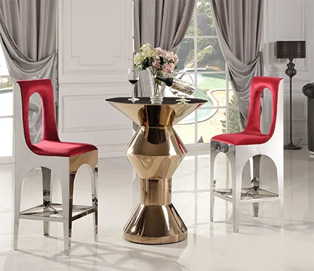 Hot Sale wedding elegant round gold stainless steel metal glass top bar table