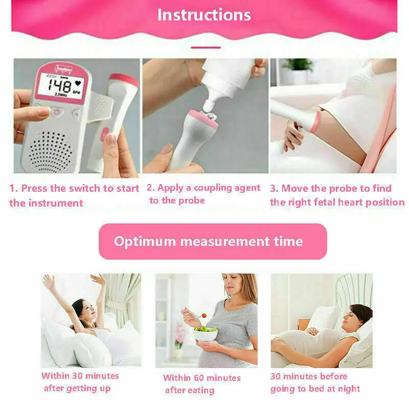 
Fetal Doppler meter Baby Heartbeat Monitor FHR LCD Probe Pregnancy Women Fetus 