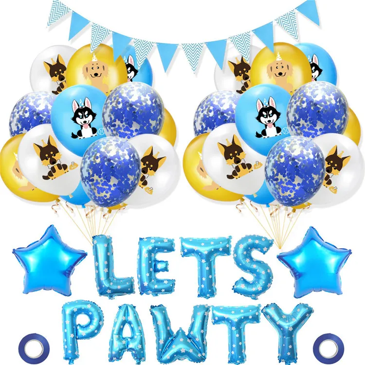 Professional factory pet party balloons set cute dog triangle pull flug reusable party supplies