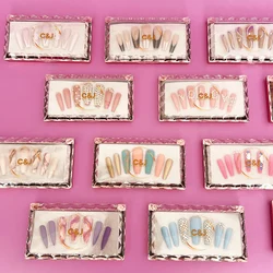 unas press on nails false cute nails handmade artificial fingernails with branded stickers