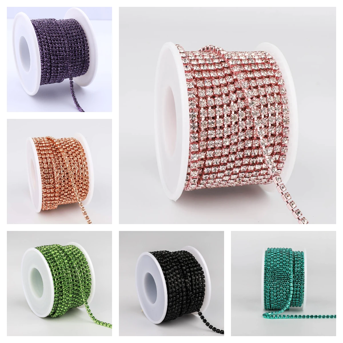 QIYI High Quality Wholesale Luxury Custom Multi Colors Ready to Ship Fashion Single Row Rhinestone Chain For Decoration Garments