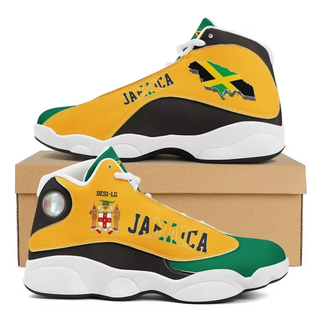 Man Basketball shoes With factory Outlet Jamaica Flag Hot Sale White Basketball Sneaker Lace-up Walking customise own logo