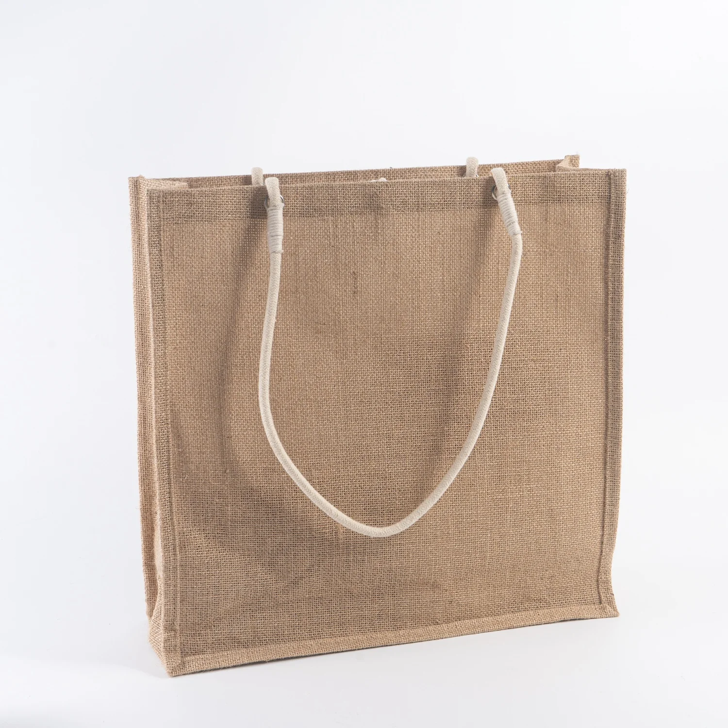 Eco-Friendly Jute Bag Custom Coated Linen Shopping Bag Beach Canvas tote bag for women With button