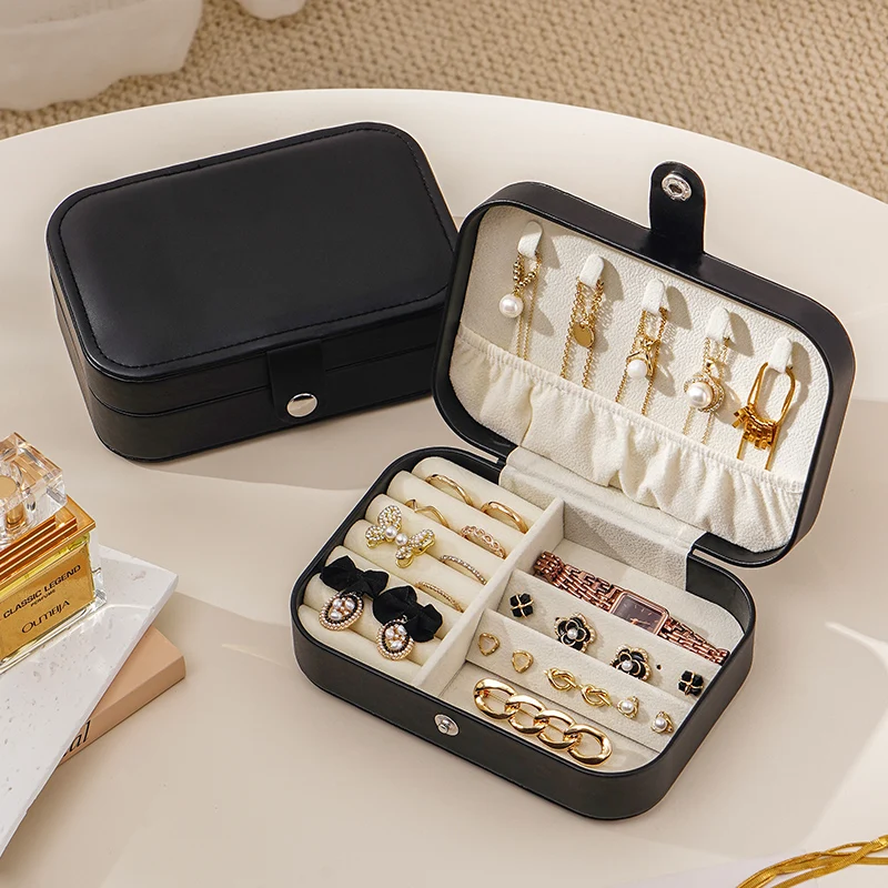 new premium black potable pu leather jewelry carrying case