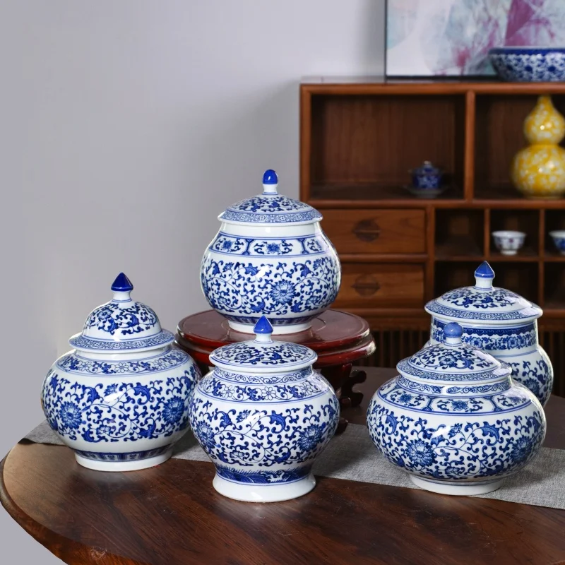 High Quality Blue White Ceramic Temple Jar with Traditional Red Flower Pattern Decorative Ginger Jar Latest Design Price