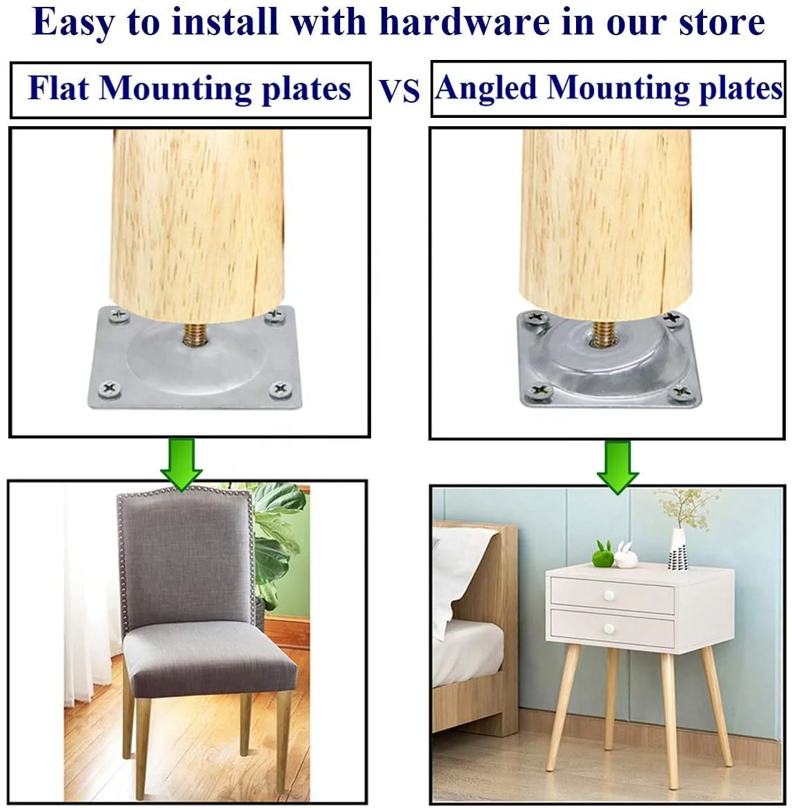 Angled Mounting Plates for Furniture Legs 14 Degree Slanted Sofa Legs Attachment Plates for 5/16 inch Hanger Bolts