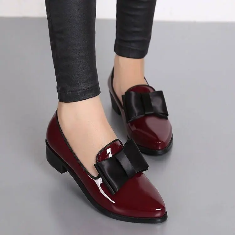 Elegant Bowknot Pump Shoes Ladies PU Leather Women Flat Shoes Pointed Toe Thin Shoes