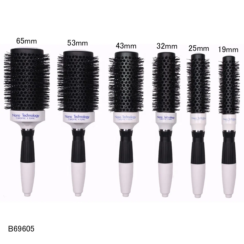 custom logo professional round ceramic and ionic straight hair brush set