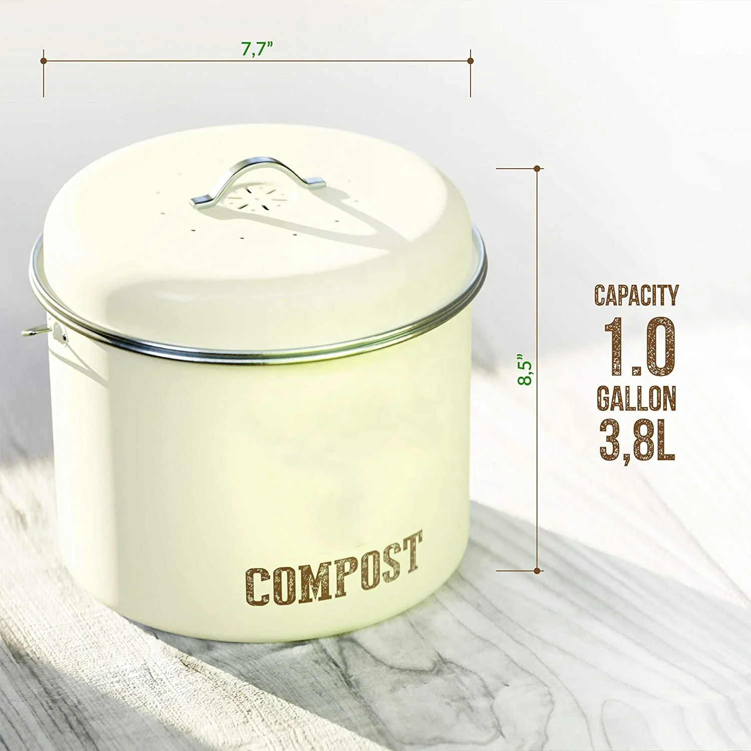 Galvanized metal recycling food waste kitchen compost pail compost bin with charcoal filter